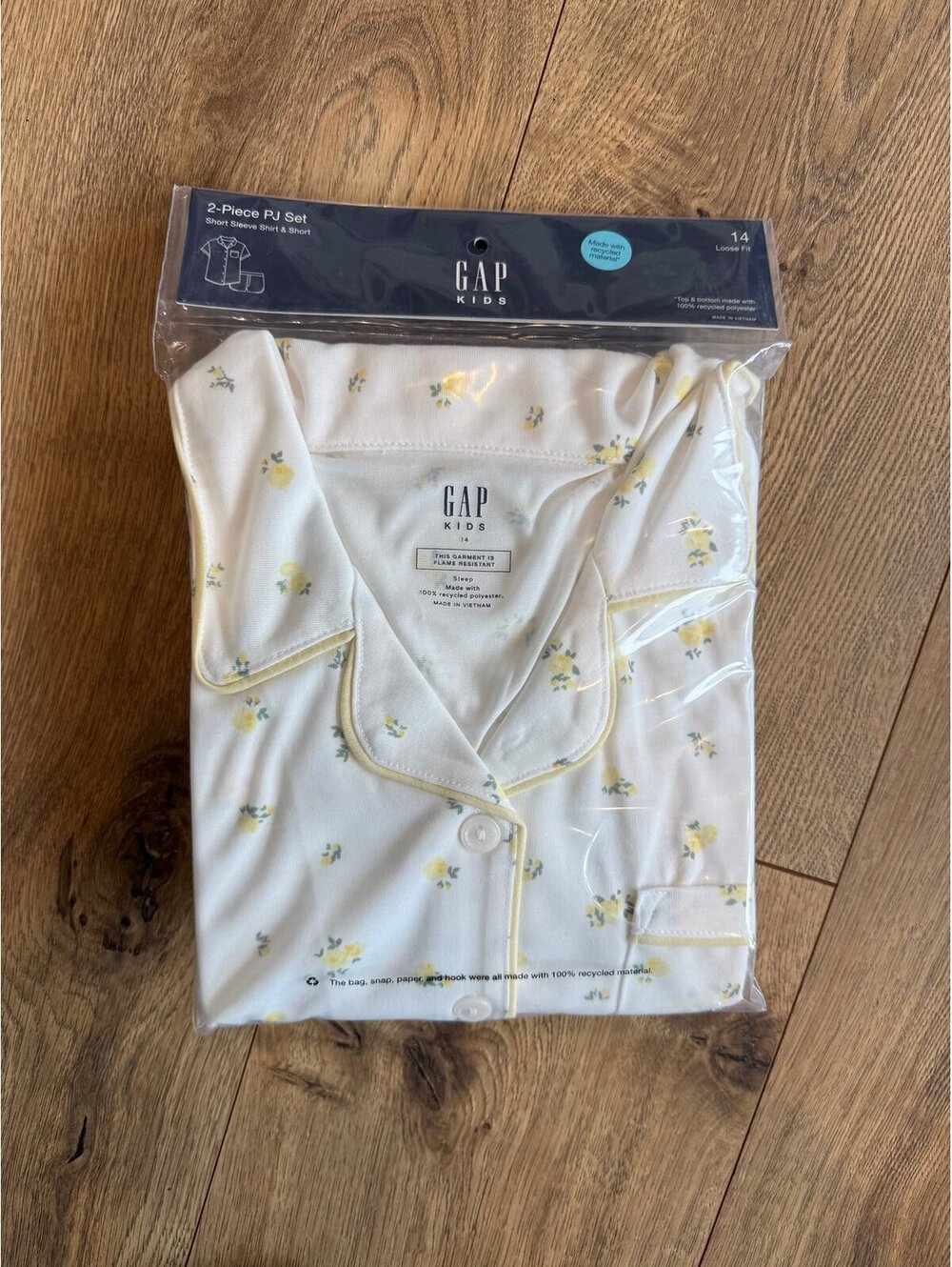 Girls yellow pj set button down shirt and shorts